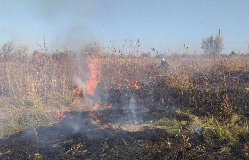 100 квадратных метров сухой травы горели на Донбассе