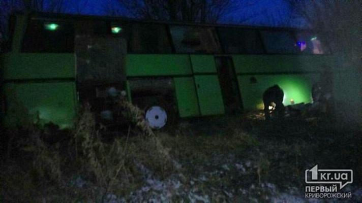 Под Кривым Рогом пассажирский автобус вылетел с трассы