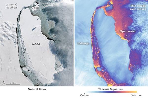 NASA опубликовала сделанные из космоса снимки айсберга, который недавно откололся от Антарктиды