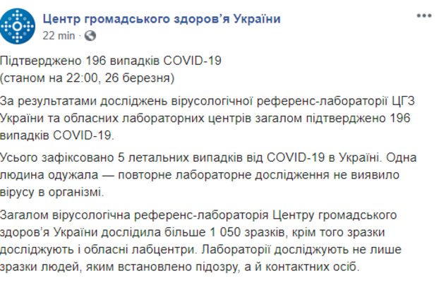 В Украине продолжает увеличиваться количество инфицированных коронавирусом