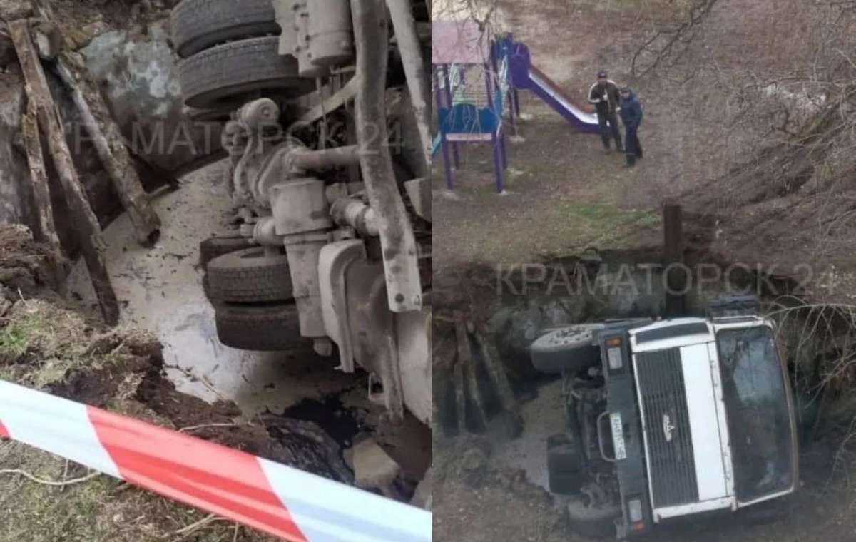 В Краматорске под землю провалился грузовик